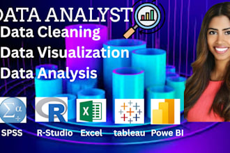 data analysis, data visualization, cleaning, reporting by r, spss, tableau