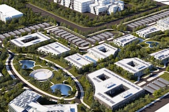 3d masterplan render, site, urban planning, town, landscape design, animation