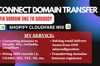 connect domain transfer and fix domain dns to go daddy shopify cloud fare wix