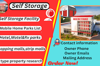 pull list of moms pops self storage mobile home park and  laundromats