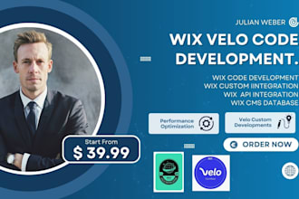 develop wix website with wix velo, create wix custom feature with velo code, wix