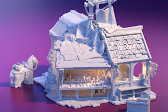 build 3d miniature terrain, building, environment, diorama village sculpt, print