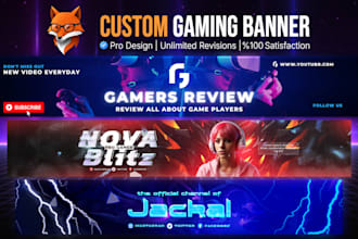 design custom gaming banner for youtube, twitch, and twitter