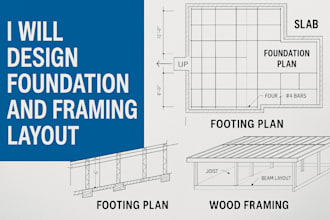 design foundation and framing layout with slab, footing, and wood framing