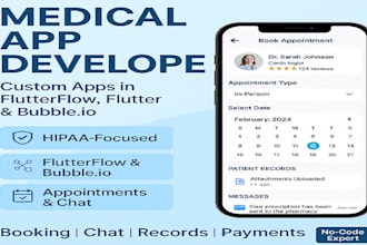 build custom medical app with flutter flow, flutter or  bubble io