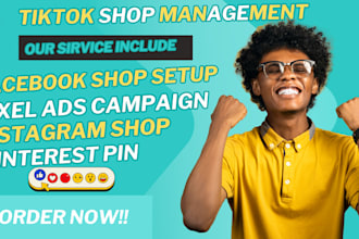 setup facebook, instagram and tiktok shop, pixel ads campaign, pinterest pin