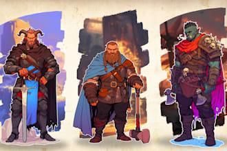 draw dnd character art, dnd party, fantasy illustration
