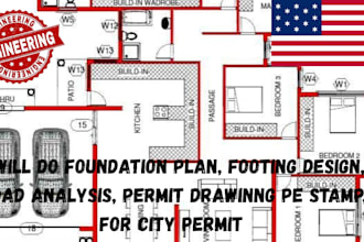 do foundation plan footing design load analysis permit drawing pe stamp for city