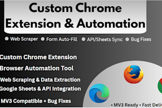 build chrome extension, scraping bot, browser automation, web scraping bot