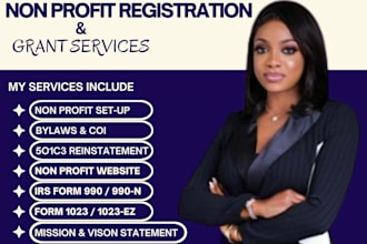 do 501c3 nonprofit registration, reinstate 501c3  form 1023 ez, 990, bylaws, coi
