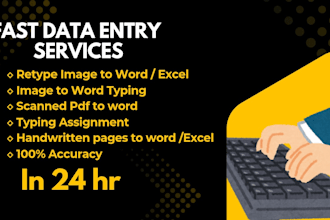 do fast data entry typing work job, convert PDF to word excel, retyping job