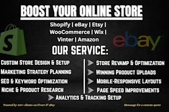 design, optimize, and market your shopify, ebay, etsy or amazon store