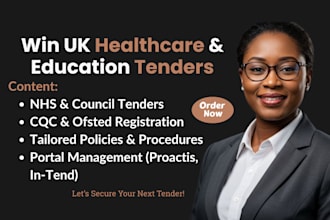 assist with UK healthcare tenders, nhs bids, cqc, and policy writing