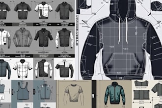 design clothing tech pack, flat sketch, fashion tech pack for manufacturing