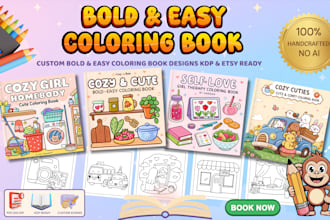 design custom bold and easy coloring book and pages with unique themes for KDP