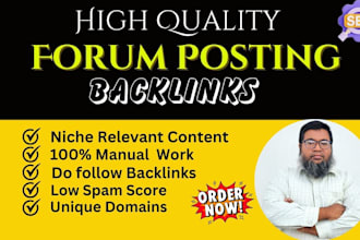 provide 50 forum posting backlinks on high da pa websites