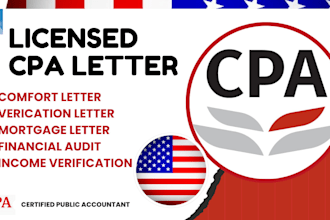 prepare CPA certified financial statement, sign CPA letter, audit financials