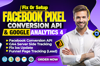 fix or setup google analytics 4, facebook conversion API, ga4 ecommerce tracking