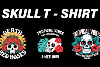 create a vintage skull t shirt design with custom style
