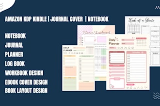design amazon KDP journal, notebook, ebook, planner, low content book cover