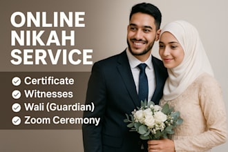 officiate your online nikah ceremony with certificate and witnesses, wali
