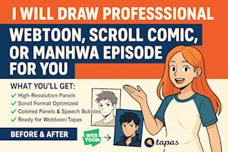 draw professional webtoon, scroll comic, or manhwa episode for you