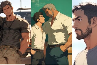 draw gay bara illustration, gay couples,bara nsfw, nsfw art,bara illustration