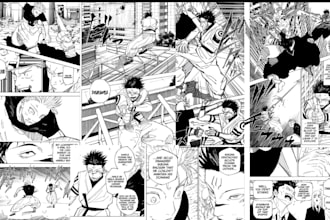 draw manga page japanese anime style,  jujutsu kaisen, naruto, one piece, manhwa