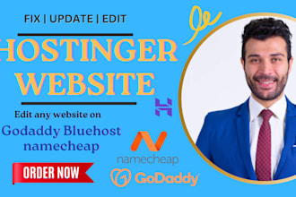 help fix, edit or update wordpress, hostinger web, godaddy, bluehost, namecheap