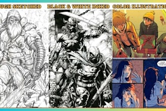 draw comic illustration, comic retro vintage, comic manga art and superheroes