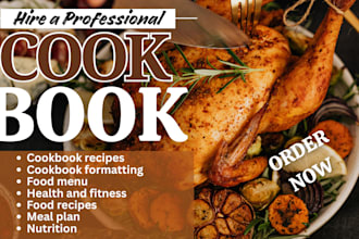 design cookbook recipe formatting, booklet nutrition, journal planner, magazine