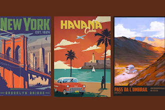 do vintage travel poster flyer retro art deco minimalist illustration design