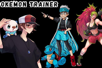 draw you a pokemon trainer character anime manga art fakemon fanart pokemon card