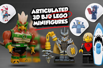custom 3d lego minifigure, 3d lego model, lego toy, articulated bjd lego design