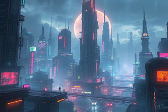 do futuristic cyberpunk city and concept art