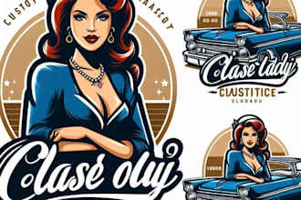 do custom mascot lady classic car print logo