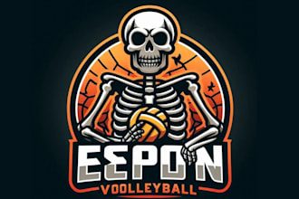make esport mascot skeleton volleyball logo