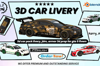 create custom convert fix 3d car pack livery, jdm, armor 3d prop gta 5 fivem