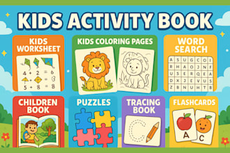 create kids activity book kids worksheet coloring pages tracing book, flashcards