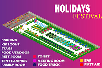 do 3d isometric event map vector festival maps illustrations
