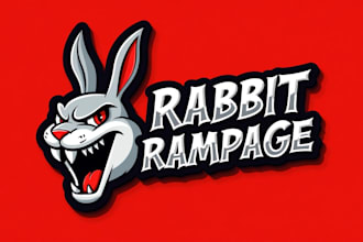 design original rabbit rampage mascot logo with express delivery