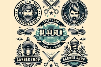 make vintage, emblem, salon, badge and barber shop logo