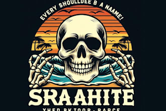 create retro beach skull t shirt logo with illustration