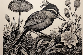 illustrate animal or botanical linocut based on your request