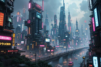 make cyberpunk futuristic city art