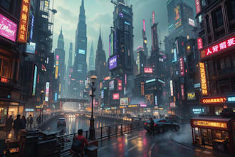 do cyberpunk futuristic city illustration