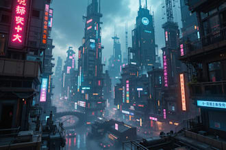 illustrate a cyberpunk futuristic city art