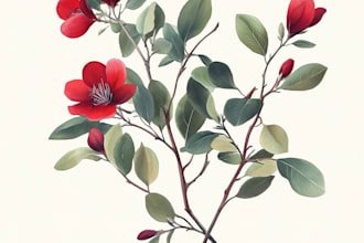 make a botanical illustration of flowers, plants, fruits