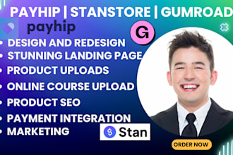 design payhip stanstore gumroad landing page website online course upload