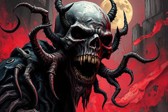 do an brutal, dark, horror, metal art illustration